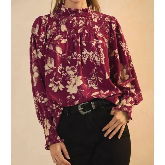 ODDI Tops - NEW ODDI floral printed blouse in burgundy